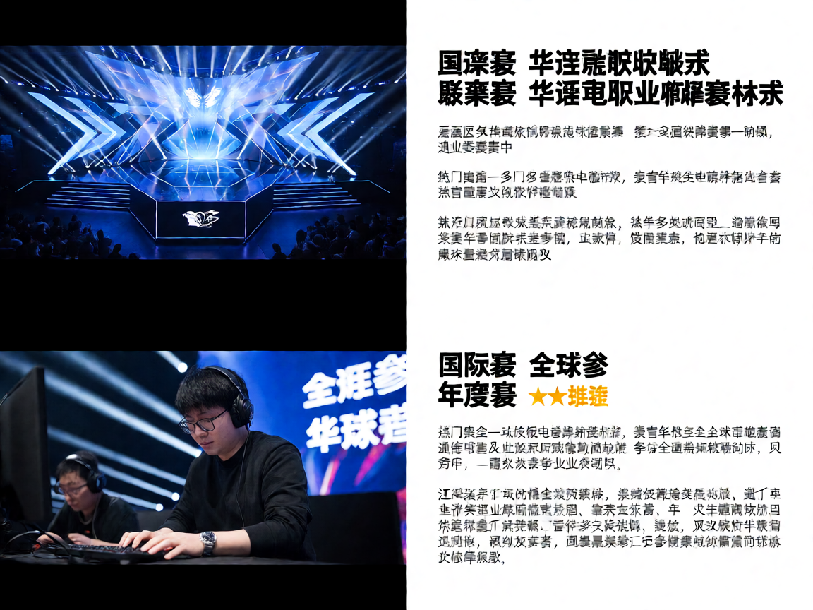 电竞比赛现场舞台，灯光效果震撼的竞技场馆
